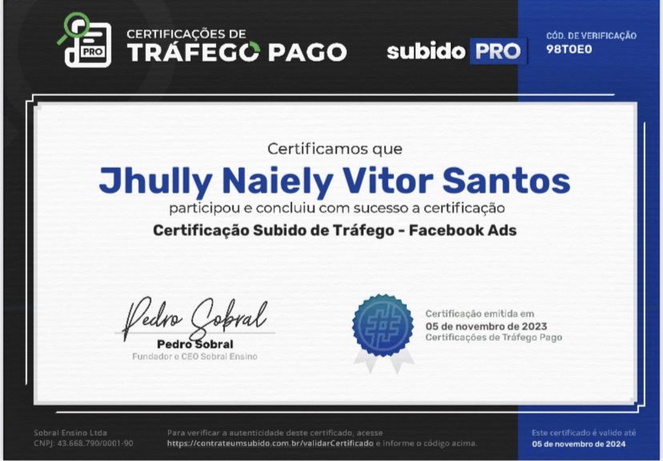 Certificação Facebook Ads — Subido PRO